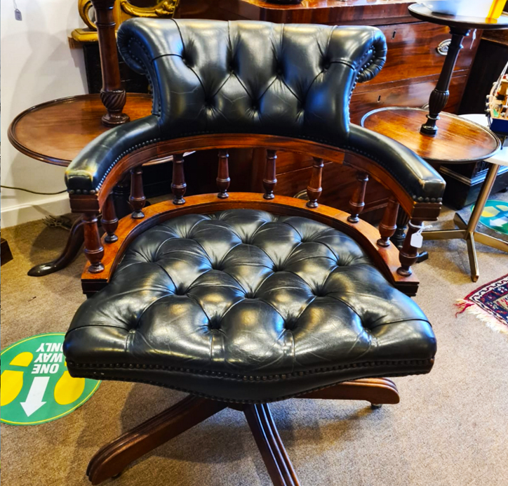 Vintage Leather Chesterfield Captain's Swivel Chair